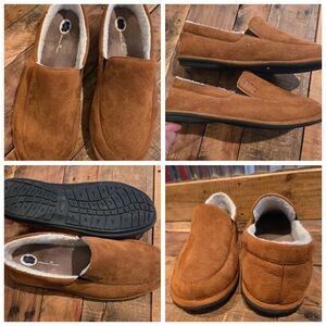 Mens Sz 13 Winter Slippers Brown Suede-look Sherpa Lining Dr Comfort